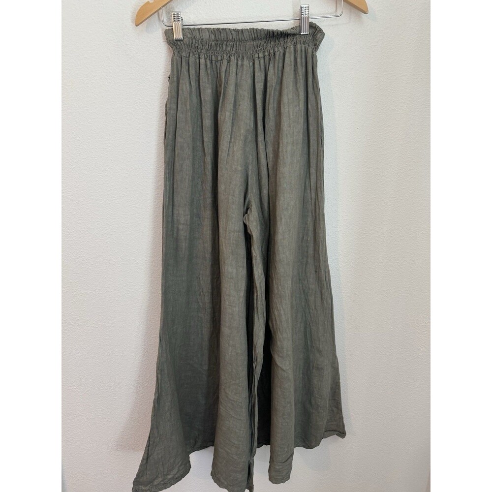 100% Linen Palazzo Pants Lagenlook Boho Yoga Travel Pull On One Size M Gray - Picture 4 of 7